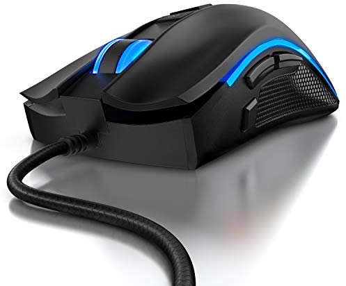 Titanwolf - Kabelgebundene Gaming-Maus mit Optischem Sensor mit 200 bis 12400 DPI, 8 programmierbare Tasten, Ergonomischer Formfaktor, 12 RGB Lichtmodi, Schwarz