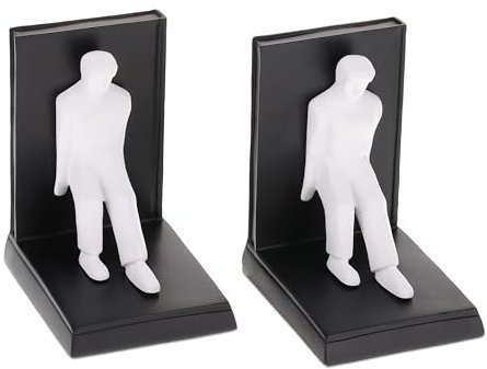 Relaxdays Lot de 2 Serre-Livres, Figurine Homme, HxLxP: 14,5x12x9,5 cm, décoratif, résine Artificielle, Noir - Blanc