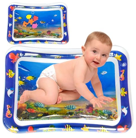 Alfombra Inflable Bebe,Tapete de Agua Plegable,Almohadilla Agua Inflable,Cojín de Agua Inflable para Bebé,Alfombra Agua Bebes,Alfombra Inflable con Agua Tema de peces tropicales para Bebés 3-12 Meses