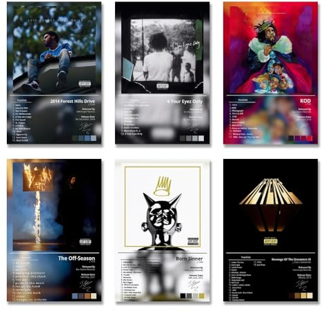 LunarWhisper 0hK9cOTG_2x J Poster, Cole, Musikalbumcover, signiert, limitierter Druck, Rapper, Leinwandposter, 6er-Set für Wohnzimmer, Schlafzimmer, Dekoration, Fans, Bilder, Geschenk, ungerahmt, 20,3