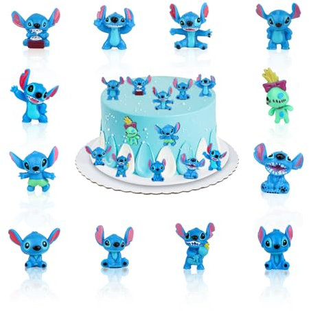 12 Stück Mini Figuren, Stit-ch Tortendeko, Geburtstag Kuchen Deko, Li-lo und Stit-ch Figur, Stit-ch Geburtstagsdeko Cupcake Topper für Kinder