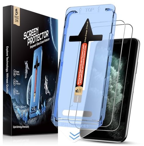MAGIC JOHN 2 Pack for iPhone 11 Pro Max 6.5 inch Tempered Glass Screen Protector, Auto Dust-Elimination Installation, Bubble Free, HD Clear, Easy Installation, Case Friendly