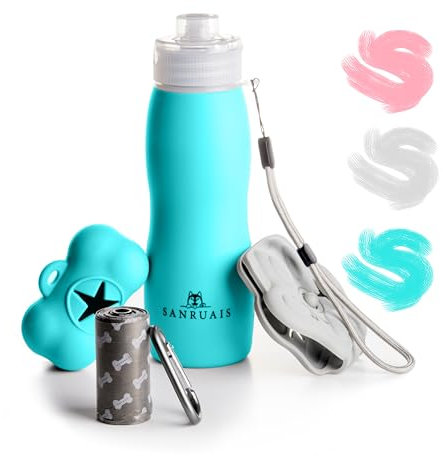 SANRUAIS Botella Pipi Perros Silicona (400ml), Botella Pipi Perros Calle, Botella Limpia Pipi Perro con tapón antigoteo y fácil de Transportar. Accesorios para Perros (Azul)