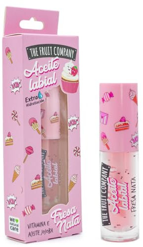 The Fruit Company Aceite Labial FRESA NATA Fórmula Extra Hidratante 3,6ml Aceite de Jojoba Vitamina E Protege Todo el Día Formula Vegana Cruelty Free