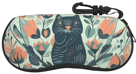 dkFPWJE Custodia per occhiali da sole a forma di cuore di cigni di San Valentino, custodia morbida con cerniera, custodia portatile per occhiali da sole con ganci, Gatti divertenti uccelli e fiori,