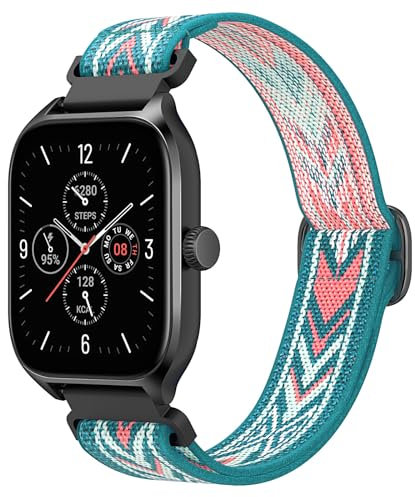 Astorgos Elastisches Nylon Armband Kompatibel mit Amazfit Active 1/2/GTS 1/2/2 Mini/2e/3/4/4 Mini/Bip 3/3 Pro/Bip U/U Pro/GTR Mini/42mm, 20mm Dehnbares Stoff Armband für Damen Herren, Grüner Pfeil