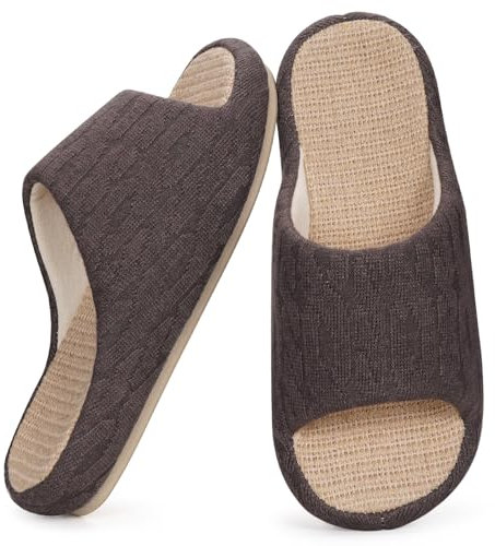 Pantofole di Lino Antiscivolo in Cotone Casual Confortevole da e da Donna per Uso Interno ed Esterno, Marrone, 41/42 EU, Etikett 42-43