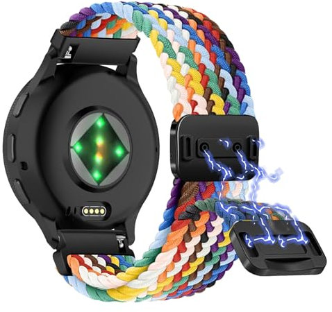 Niboow 22mm Armband für Garmin Venu 3 45mm/Forerunner 265/255/255 Music/Venu 2/Vivoactive 4, Nylon Magnetisch Ersatzarmbänder für Huawei Watch GT 5 Pro 46mm/GT 5 46mm/GT4 46mm/GT 3 46mm - Regenbogen