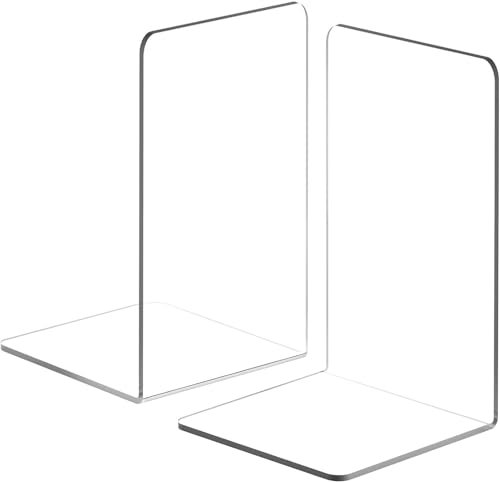 DARUITE Serre Livre, 1 Paire de Rangement Livre en Acrylique Transparent, Cale Livre D'étagère, Serre-Livres Décoratifs, Serre Livre Original au Design Unique, Retour à L'école