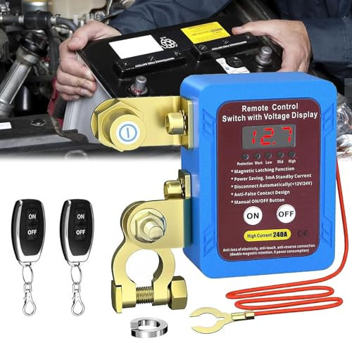 Coupe Circuit Batterie, 12V 240A Coupe Batterie Voiture avec 2 Télécommandés Sans Fil et Moniteur Interrupteur de Batterie de Voiture Interrupteur Radio pour Camping-Car Camion Bateau