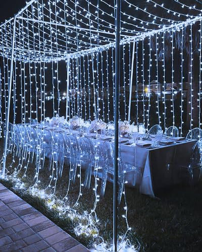 Joysing Lichtervorhang 6m x 3m 600 LED Lichterketten Vorhang mit Stecker, Timer, 8 Modi Lichterkette Fenster Wasserdicht Vorhang Lichterkette für Hochzeit Pavillon Garten Wand Deko - Kaltweiß