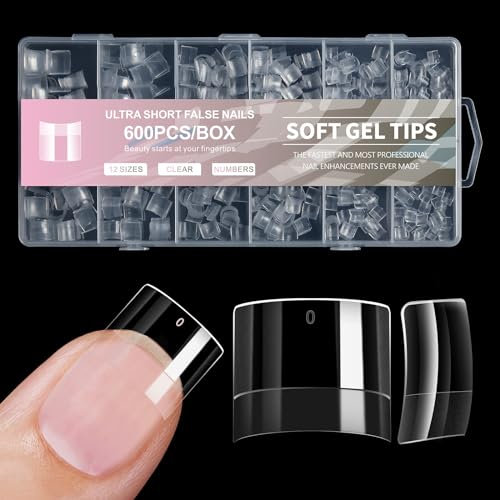 Huamengyuan Almond Nail Tips, Full Cover Tips, Soft Nail Tips, Artificial Nail Tips, Made of PMMA Resin for Wide Nail Beds, Salon, 600 Pieces