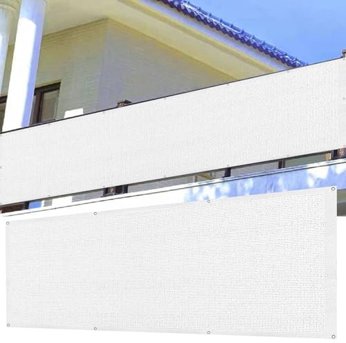 Balkon Sichtschutz Ohne Bohren 120 x 300 cm HDPE Atmungsaktiv Balkonbespannung Balkonverkleidung mit Ösen Kabelbinder Und Kordel für Balkongeländer, Weiß