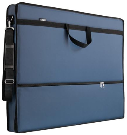 Artcase Max DIN A1 - Artist Portfolio Case, Hard-Cover Drawing Folder A1, Large Format Document Transport Bag 90 x 66 x 8 cm Storage Professional Artist Bag, Waterproof Durable Polyester Denim Blue