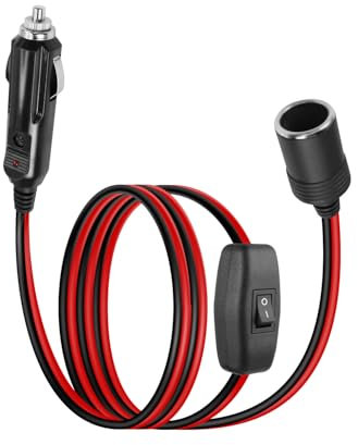 RIIEYOCA Prise Allume-cigare 12V 24V vers Câble D'alimentation, Rallonge Allume-Cigare de Voiture Robuste 15A Mâle à Femelle 16 AWG avec Interrupteur Marche/Arrêt (1 M / 3,3 pieds)