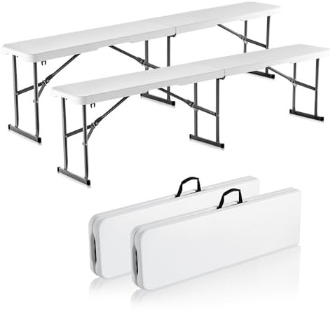 VEVOR Klappbank Bierbank 182 x 28 x 43 cm, Camping Sitzbank klappbare Campingbank Gartenbank, HDPE Bierbank Faltbare Sitzgruppe Bierbankgarnitur Gartenbank, Outdoor-Aktivität weiß (2 STK.)