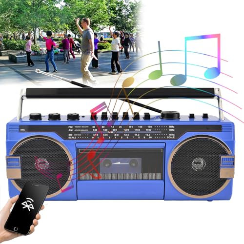 Portable Boombox CD Tape Player, Cassette Player Radio, Classic 80s Style Retro, Plug -in Use, Built-in Recording Function, with Handle/Take Anywhere, For Family Gathering Travel,Blue