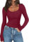 Zeagoo Women Long Sleeve Scoop Neck Shirts Basic Rib Knit Tops Slim Fit Stretch Y2K T Shirts Crop Tops Fall Outfits Wine Red
