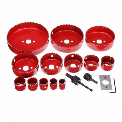 WATIIFUFU Kit de Corte de Agujeros 16 Piezas Broca de Núcleo para Madera Metal Carpintería de Herramienta de Perforación de Agujeros Mandriles Rojos