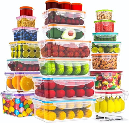 RockBerry 46 PCS Food Storage Containers with Lids Airtight- Plastic Container for Pantry Kitchen Organization-Microwave Dishwasher,Freezer Safe 100% Leak Proof (23 Stackable Boxes-23 Lids)