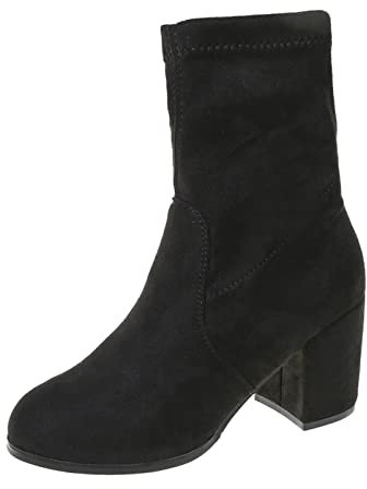 Generico Stivali Equitazione Donna Scarpe con Tacco Donna Donna Tacco Tinta Unita Flock Slip Stivali a metà Polpaccio Scarpe a Punta Stivali con Zeppa Interna Mocassino Platform Donna (Black, 40)