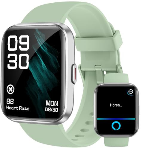 Smartwatch Uomo Donna con Chiamate Bluetooth, Alexa Integrato, 1.8” Orologio Smartwatch con 100 Sportive/Cardiofrequenzimetro/Sonno/SpO2, Impermeabil IP68 Fitness Tracker per iOS Android, Verde Chiaro