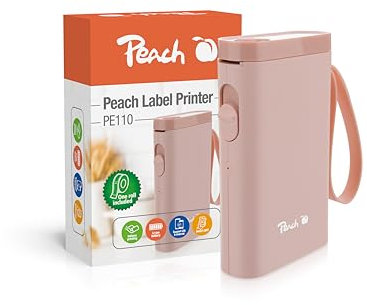 Peach Bluetooth Etikettendrucker pink – Etikettiergerät selbstklebend - platzsparend und kabellos – mit Beschriftungsgerät überall Ordnung schaffen - PE110A-pi