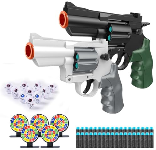 SZJYMY Lot de 2 Pistolets à balles Souples, Blasters, Shockwave, sûrs, modèle Revolver, Aspect Balle Molle, Mini Pistolet réaliste, pour Enfants de 6 à 12 Ans et Plus.