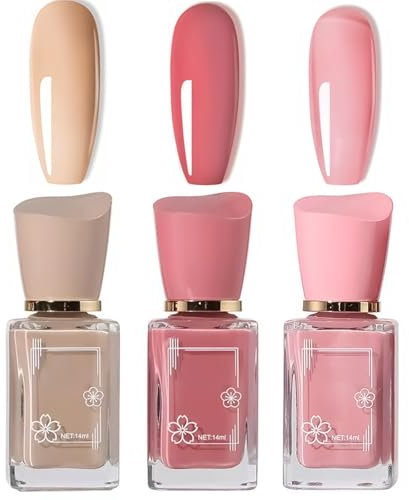 Cherry Blossom Nail Polish Set - 3 Piece Nude Pink Varnish Kit for DIY Long Lasting Home Nail Art - Quick Dry Formula Included
