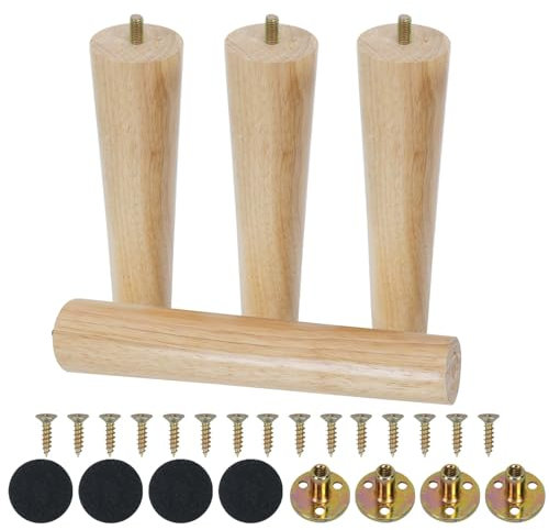 FOGAWA 4pcs Pieds de Meuble en Bois Massif 25cm, Pieds d'Armoire Coniques Pieds de Table Antidérapant pour Meubles Table Chaise Armoire Canapé Bureau Cuisine