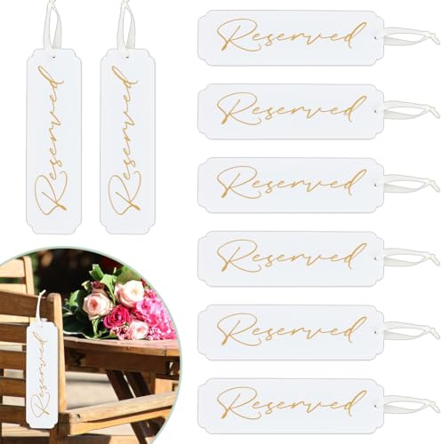 OLYCRAFT 8Pcs Réservé en Acrylique Blanc à Suspendre avec Ruban Satiné Panneau Rectangulaire Double Face Réservé pour Mariage Église Restaurant Événements Importants Réservation 27~28cm
