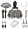 12-teiliges 1920er Flapper Great Gatsby Accessoires-Set Fashion Roaring 20's Theme Set mit Stirnband,20er Accessoires,Kopfbedeckung,langen schwarzen Handschuhen, Halskette, Ohrringen für Frauen