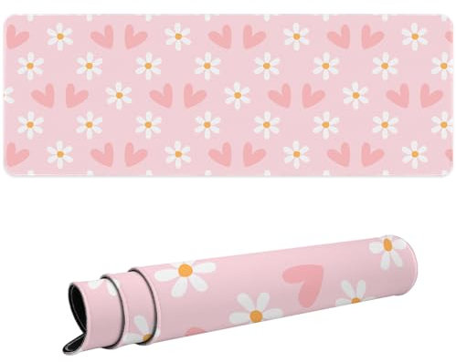 Ksriylm Gaming Mauspad, Groß Büro Zuhause Lustig Mousepad XL 31,5 x 11,8 Zoll Tastatur Schreibtischmatte Wasserdichtes Mousepad rutschfeste Gummibasis schreibtischunterlage für PC, Laptop,Rosa Herz