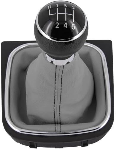 Schaltknauf + Schaltsack Set 6 Gang passend für VW Golf 5 + 6, 2003-2016, Plug & Play, Auto Schalthebel Schaltmanschette, mit Rahmen, schwarz - grau