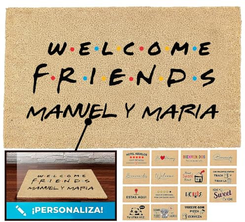 LucaHome - Felpudo Entrada casa Original y Divertido de Coco Natural - Felpudo Friends Personalizado 33x60 - Ideal para Puertas de Exteriores Cubiertas, pasillos y entradas de hogares