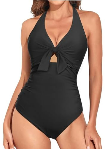 EOAMGO Badeanzug Damen Sexy, Shape Badeanzug Damen mit Cups, Push Up Badeanzüge für Damen, Bademode Schwimmanzug Monokini Damen (DE/NL/SE/PL, Alphanumerisch, XL, Regular, Regular, Schwarz)