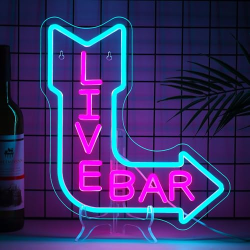 Looklight Live Bar Text Neon Schild Pfeil nach Rechts Led Sign für Bier Bar | Live Bar Led Schriftzug Blau Pfeil Neon Sign, USB Right Arrow Leuchtreklame für Kneipen,Livemusik,Themenpartys,Mancave