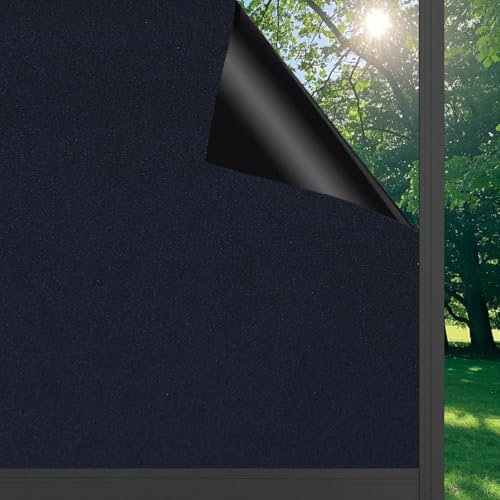 FEILAYS Verdunklungsfolie für Fenster Schwarze Fensterfolie Blickdicht elektrostatisch selbsthaftend UV-beständig und sonnenschutzfolie für Schlafzimmer Dachfenster Milchglasfolie 45x300cm