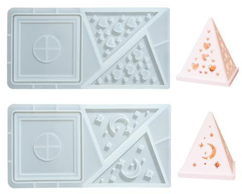 Stiesy 2Pcs Pyramid Candle Holder Resin Moulds, Hollow Pyramid Tealight Holder Silicone Mold Candlestick Resin Epoxy Casting Mould for Candle Cover Wax DIY Gypsum Craft Party Home Table Decor
