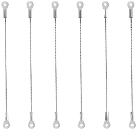 6pc Cabinet Door Restraint Window Restrictor Stainless Steel Braided Cable with Eyelets Flexible Braided Hinge Limiter Safety Lanyard for Chest Cupboard Secure Fixing (20cm/8 Inch)