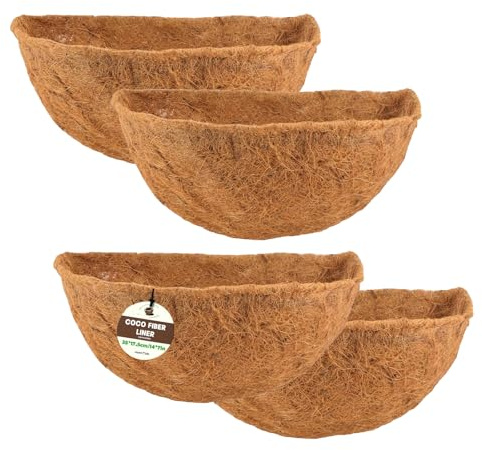 ApexTide Coco Liner Hanging Basket Liners 4PCS, 35 * 17.5CM/14 * 7in Natural Semi Round Coconut Fiber Replacement Liners for Flowers, Vegetables Indoor Outdoor Garden Flower Pots Cupped