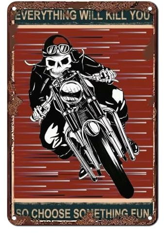 Huipalon Skull Sign Ornament Vintage Man Cave Wall Art Skull Metal Signs Motorcycle Tin Sign Cool Wall Decor Plaque for Men Cave Garage Decor Funny Skulls Gifts for Man 8x12 Inch