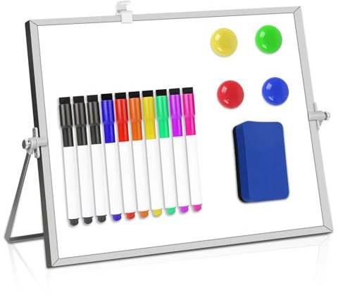 Mini-Whiteboard A3 Mit Ständer (30x40 Cm), Abwischbar, Tragbares Doppelseitiges Tisch-Whiteboard Für Planung, Schule & Büro - Inkl. 10 Marker, 4 Magnete, 1 Schwamm