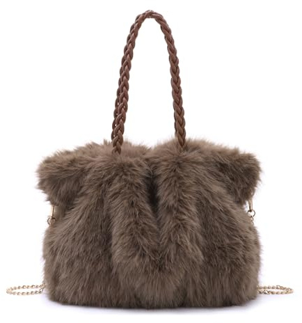 Dokurry Kunstfellbörse für Damen, Weiche Flauschige Handtasche,Umhängetasche für Winter Damen Plüsch Felltasche