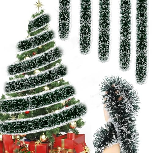 QIMMU Ghirlanda Natalizia, 10m Verde e Bianco, Festoni Natalizi, Decorazioni Natalizie, Per Albero di Natale, Scale, Esterno