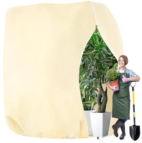 RLINGX Winterschutz für Kübelpflanzen 1 Stück 360×250cm, 80 g/m², Überwinterungszelt für Pflanzen Winterschutz mit Reißverschluss und Zugband Beige, Atmungsaktiv Wiederverwendbar Reißfest(360×250cm)