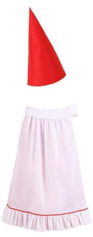 [Avejjbaey] Garden Gnome Costume Accessories Women Felt Dwarf Hat Ruffle Half Apron Halloween Elf Costume Dress Up Garden Gnome Costume Adult