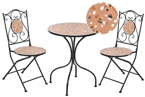 Beliani Bistro Set Metall Eisen schwarz Terrazzo Optik Gartenstühle mit Tisch Adrano