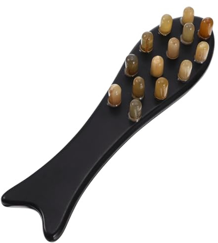 MUCKLILY Natürlicher Massagekamm Ergonomisch Geformter Octopus Griff für Einfache Handhabung aus Ochsenhorn mit Breiten Zähnen zur Kopfhautmassage und Entspannende Anwendung