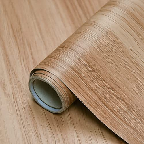 Fiula Vinyl Wrap Wood Effect Sticky Back Plastic Roll, 44 * 300 Self Adhesive Wallpaper, Vintage Removable Wallpaper for Furniture & Wall（Light Wood）